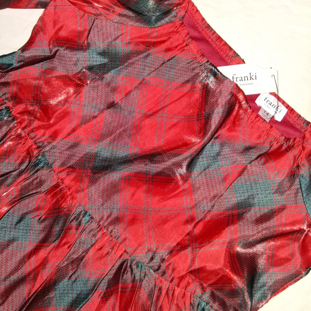 Franki By Francesca's Red Plaid Puff Sleeve Dress Girls Size 14 NWT Special
